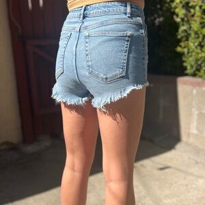 Zara Light Blue Frayed Hem Denim Shorts